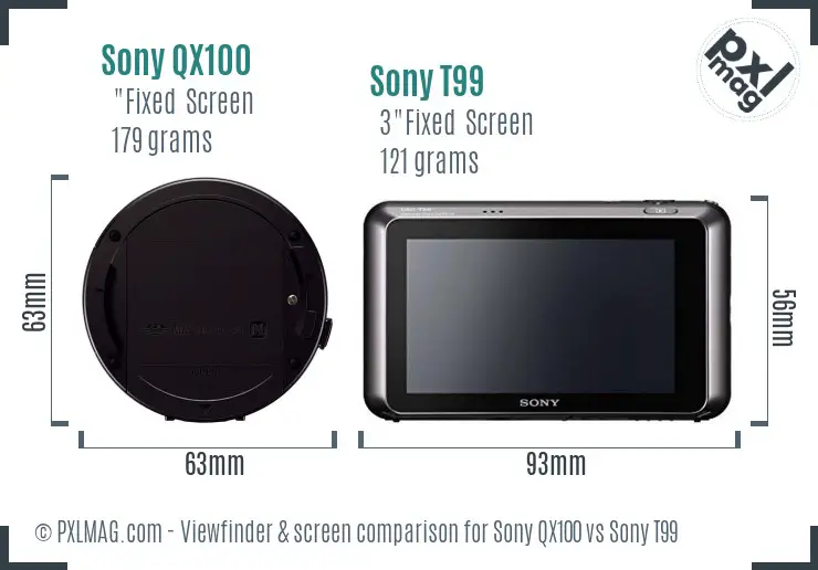 Sony QX100 vs Sony T99 Screen and Viewfinder comparison