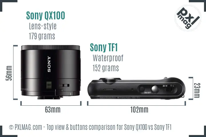 Sony QX100 vs Sony TF1 top view buttons comparison