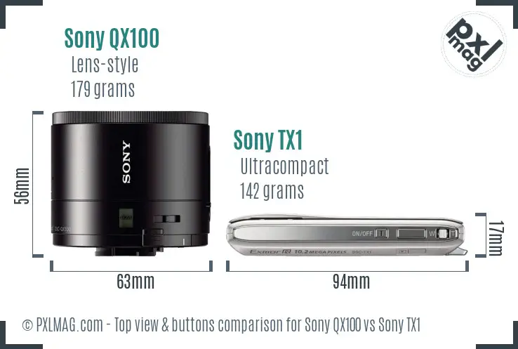 Sony QX100 vs Sony TX1 top view buttons comparison