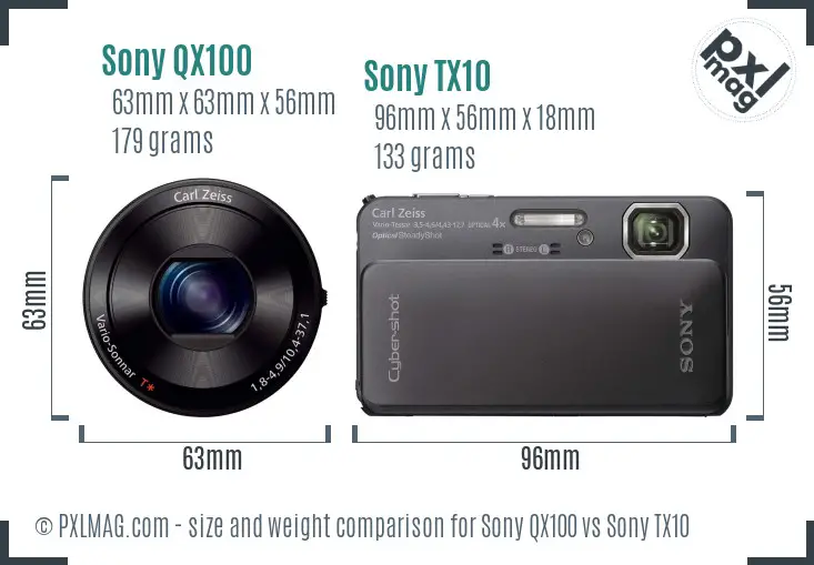 Sony QX100 vs Sony TX10 size comparison