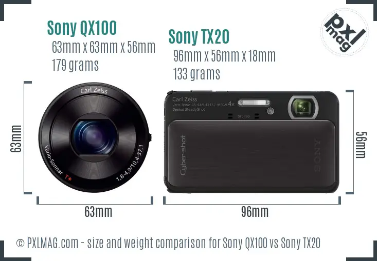 Sony QX100 vs Sony TX20 size comparison