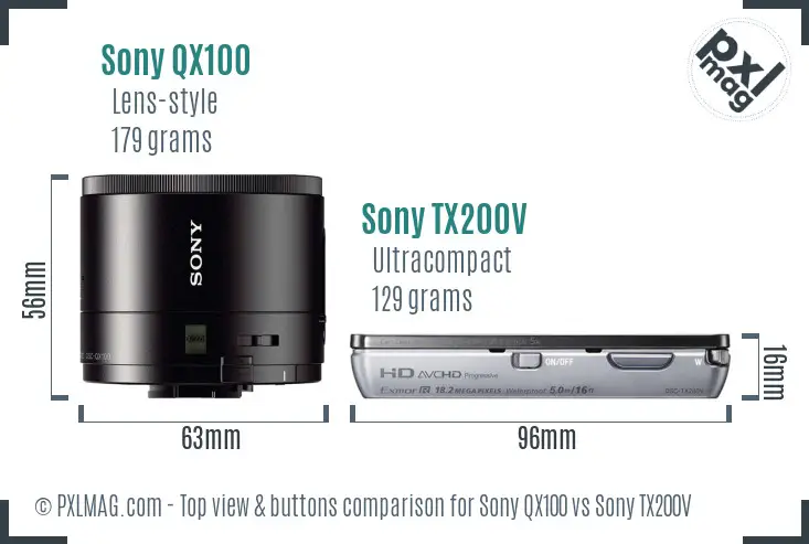 Sony QX100 vs Sony TX200V top view buttons comparison