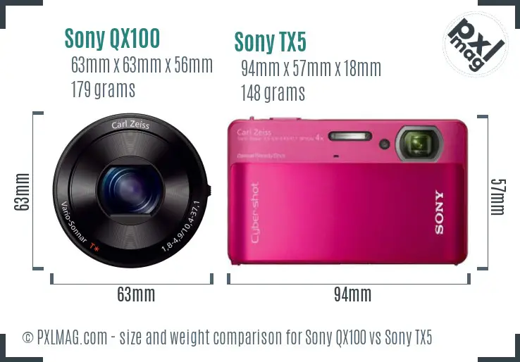 Sony QX100 vs Sony TX5 size comparison
