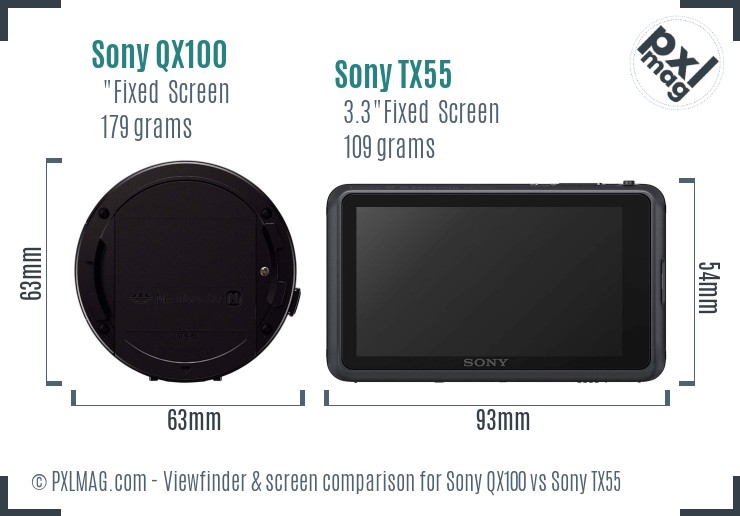 Sony QX100 vs Sony TX55 Screen and Viewfinder comparison