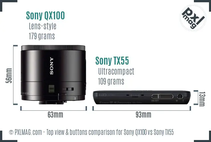 Sony QX100 vs Sony TX55 top view buttons comparison