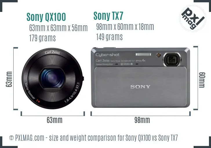 Sony QX100 vs Sony TX7 size comparison
