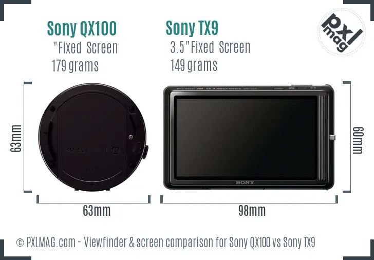 Sony QX100 vs Sony TX9 Screen and Viewfinder comparison