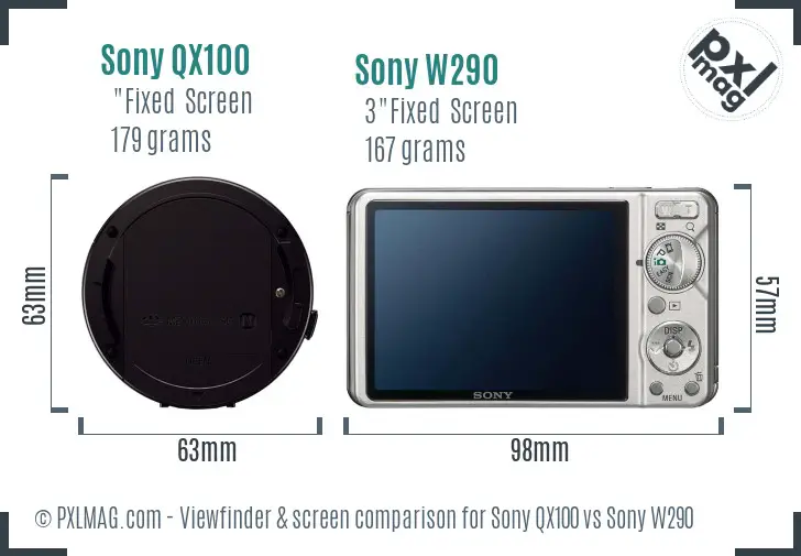 Sony QX100 vs Sony W290 Screen and Viewfinder comparison