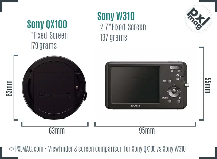 Sony QX100 vs Sony W310 Screen and Viewfinder comparison