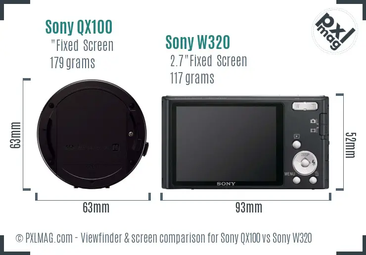 Sony QX100 vs Sony W320 Screen and Viewfinder comparison
