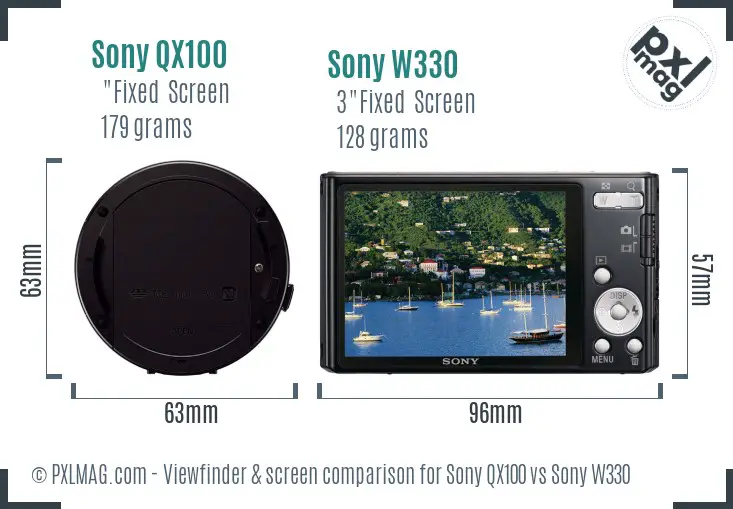 Sony QX100 vs Sony W330 Screen and Viewfinder comparison