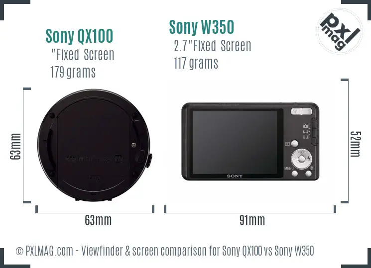 Sony QX100 vs Sony W350 Screen and Viewfinder comparison