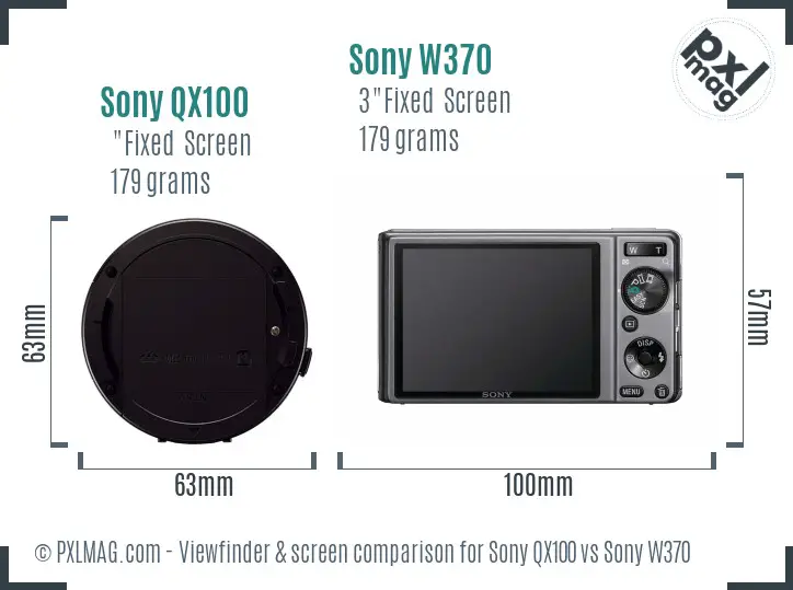Sony QX100 vs Sony W370 Screen and Viewfinder comparison