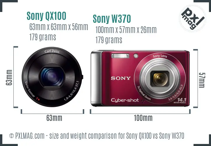 Sony QX100 vs Sony W370 size comparison