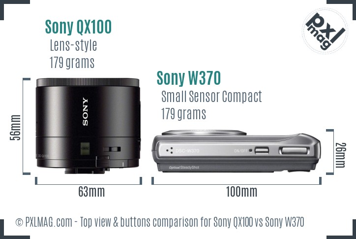 Sony QX100 vs Sony W370 top view buttons comparison