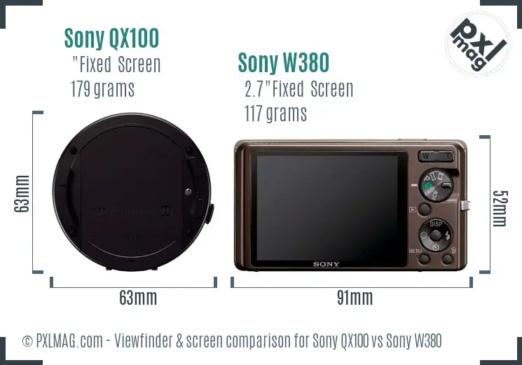 Sony QX100 vs Sony W380 Screen and Viewfinder comparison