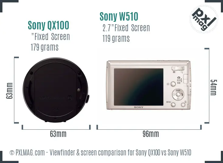 Sony QX100 vs Sony W510 Screen and Viewfinder comparison
