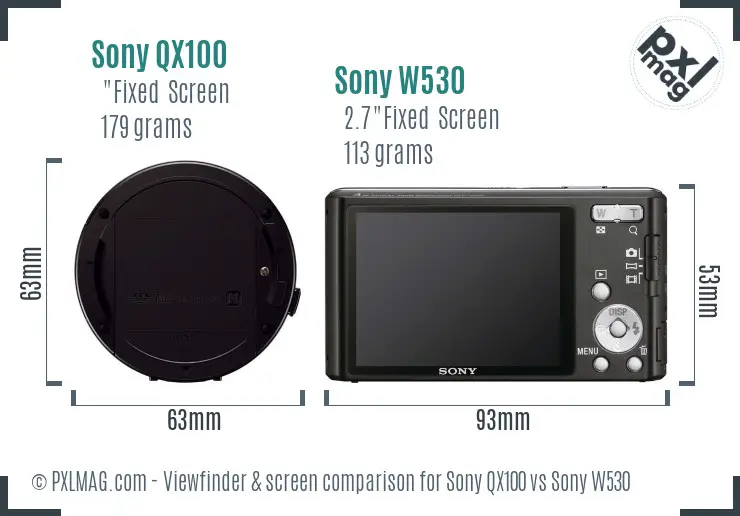 Sony QX100 vs Sony W530 Screen and Viewfinder comparison