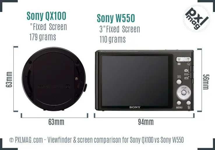 Sony QX100 vs Sony W550 Screen and Viewfinder comparison