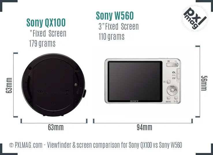 Sony QX100 vs Sony W560 Screen and Viewfinder comparison