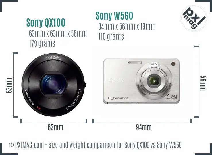 Sony QX100 vs Sony W560 size comparison