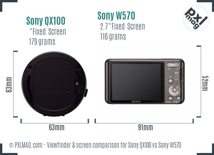 Sony QX100 vs Sony W570 Screen and Viewfinder comparison