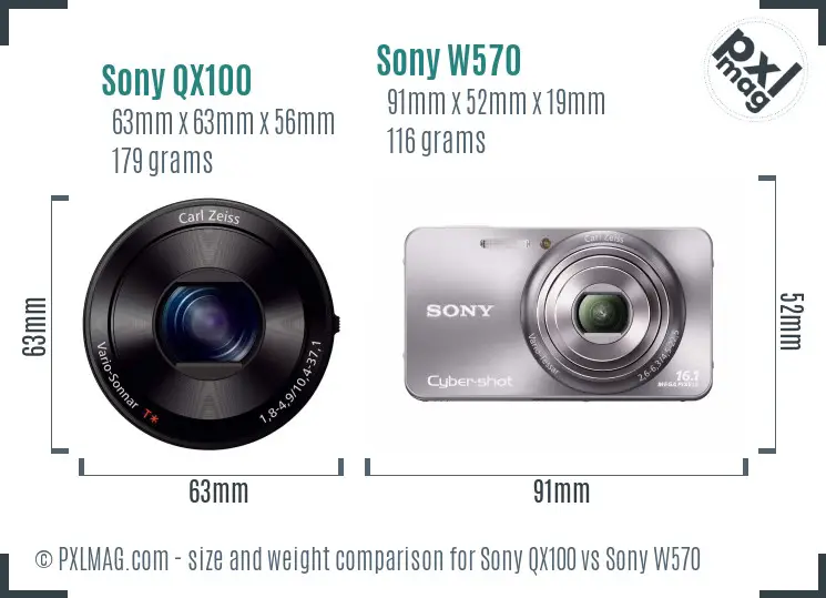 Sony QX100 vs Sony W570 size comparison