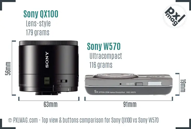 Sony QX100 vs Sony W570 top view buttons comparison