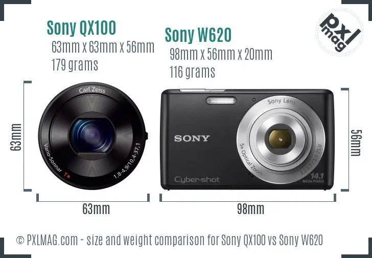 Sony QX100 vs Sony W620 size comparison