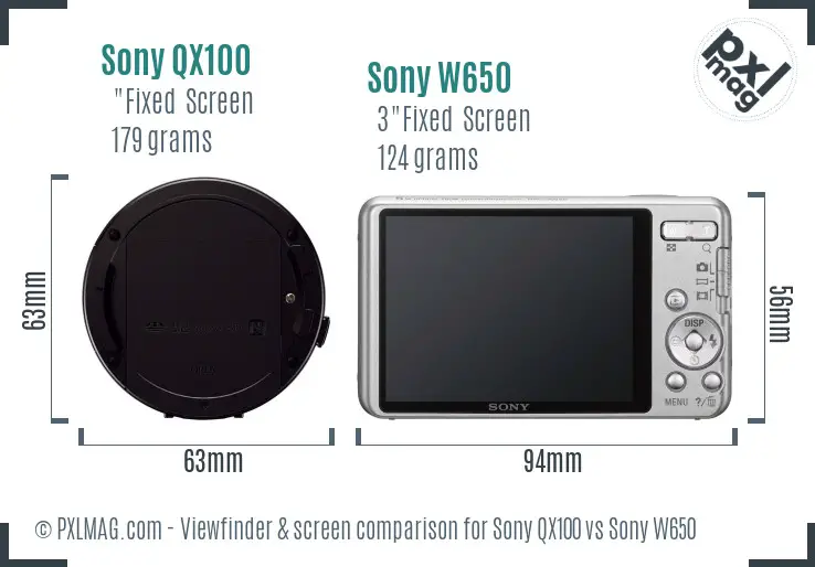 Sony QX100 vs Sony W650 Screen and Viewfinder comparison