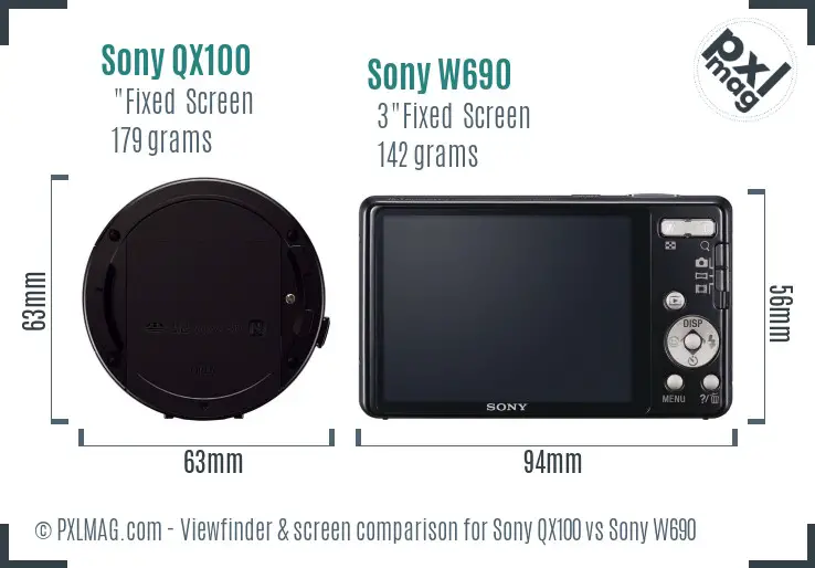 Sony QX100 vs Sony W690 Screen and Viewfinder comparison