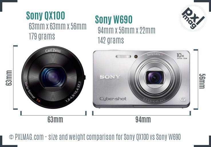 Sony QX100 vs Sony W690 size comparison