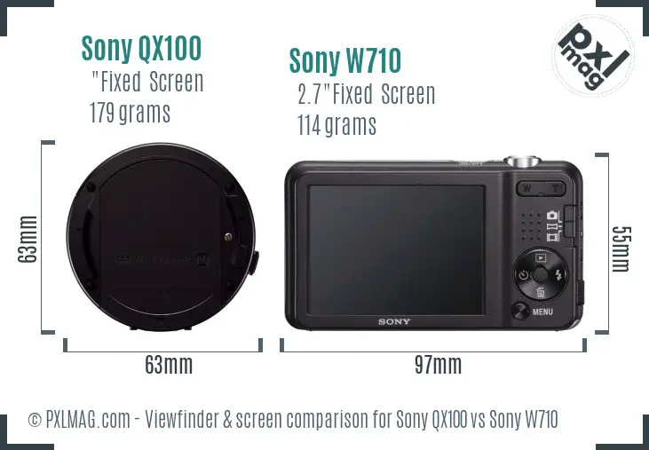 Sony QX100 vs Sony W710 Screen and Viewfinder comparison