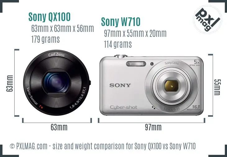 Sony QX100 vs Sony W710 size comparison
