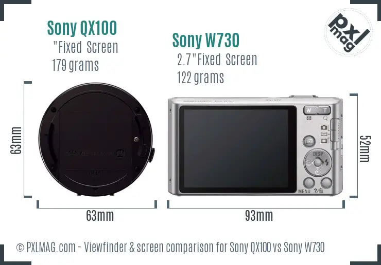 Sony QX100 vs Sony W730 Screen and Viewfinder comparison