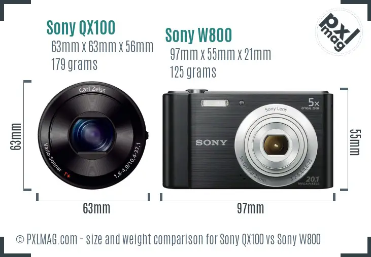 Sony QX100 vs Sony W800 size comparison