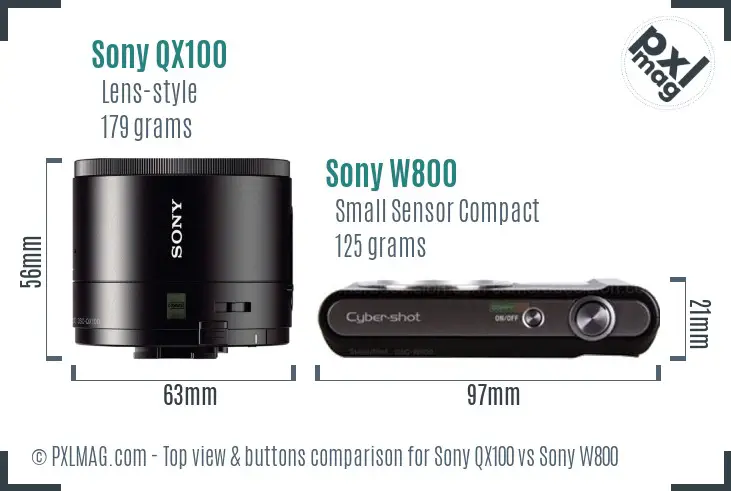 Sony QX100 vs Sony W800 top view buttons comparison