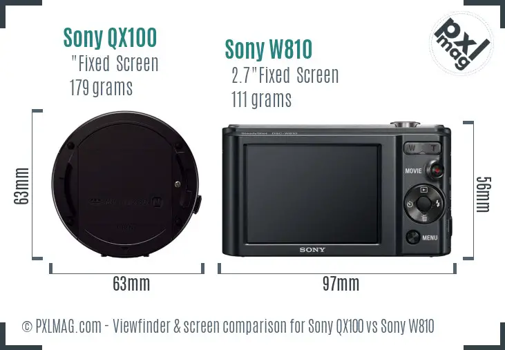 Sony QX100 vs Sony W810 Screen and Viewfinder comparison