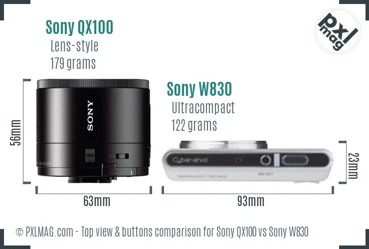 Sony QX100 vs Sony W830 top view buttons comparison