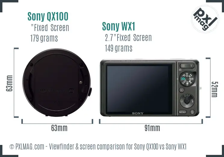 Sony QX100 vs Sony WX1 Screen and Viewfinder comparison