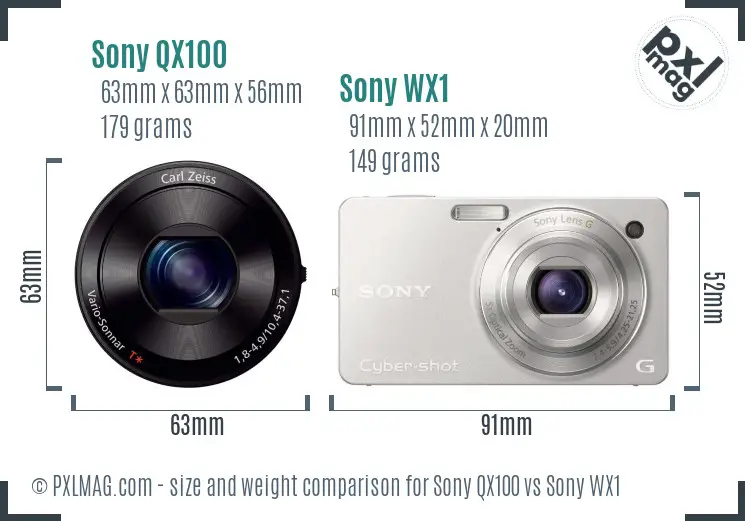 Sony QX100 vs Sony WX1 size comparison