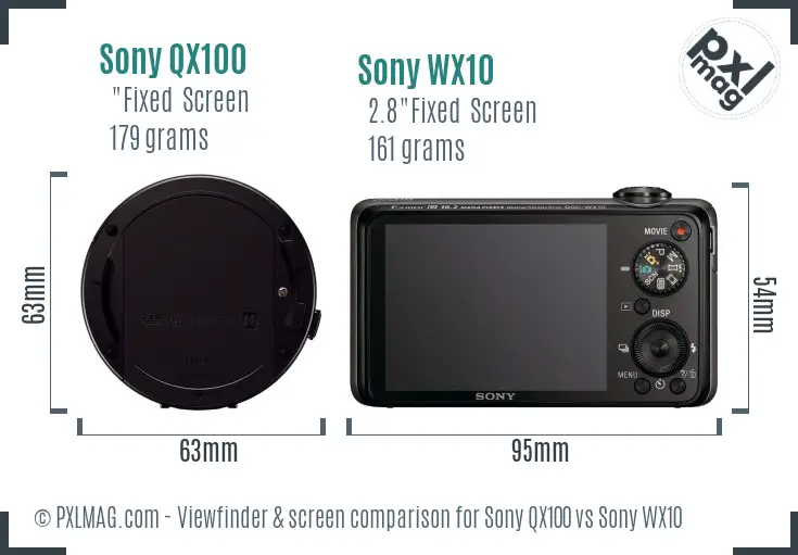 Sony QX100 vs Sony WX10 Screen and Viewfinder comparison