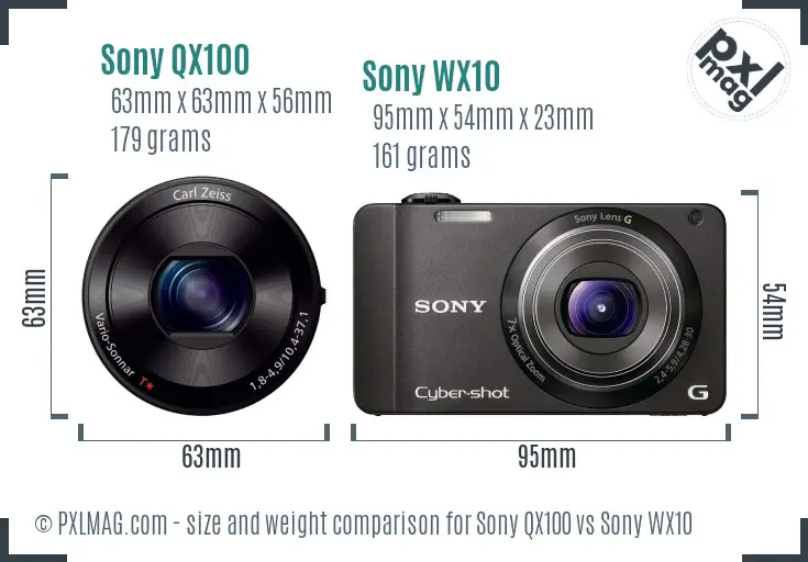 Sony QX100 vs Sony WX10 size comparison