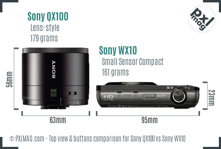 Sony QX100 vs Sony WX10 top view buttons comparison