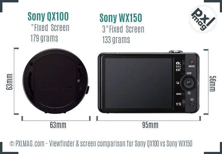 Sony QX100 vs Sony WX150 Screen and Viewfinder comparison