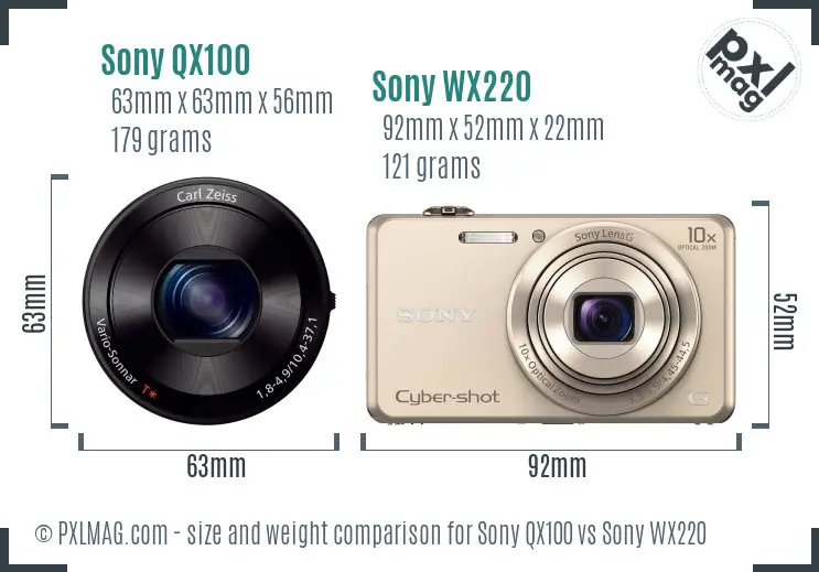 Sony QX100 vs Sony WX220 size comparison