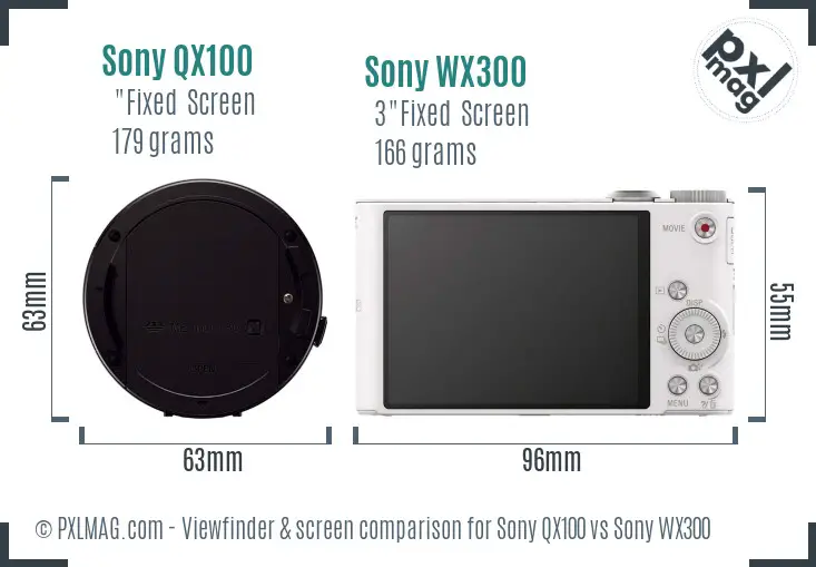 Sony QX100 vs Sony WX300 Screen and Viewfinder comparison