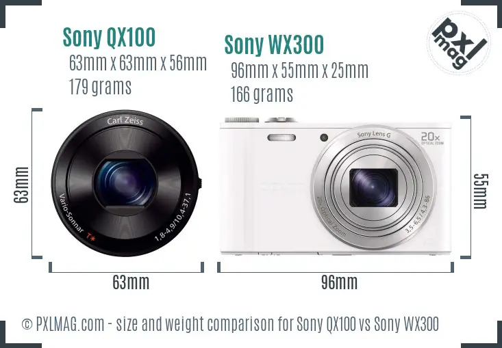Sony QX100 vs Sony WX300 size comparison