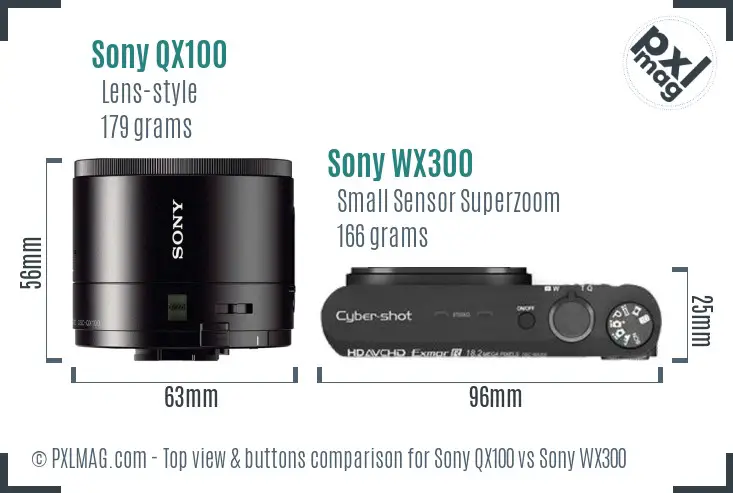 Sony QX100 vs Sony WX300 top view buttons comparison