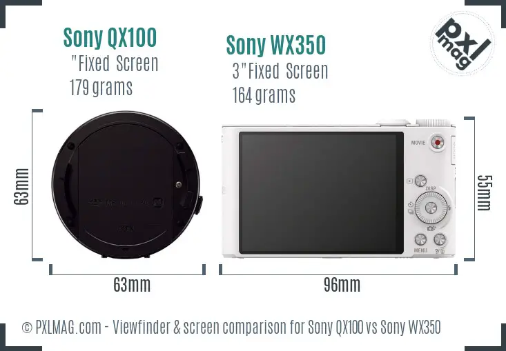 Sony QX100 vs Sony WX350 Screen and Viewfinder comparison